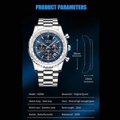 Luxury Men Watch Quartz Date Moonphase Luminous 3ATM Waterproof Man Wristwatch