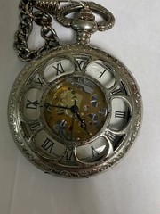 Vintage Skeleton Pocket Watch Roman Numerals Mechanical Style Singapore Movement