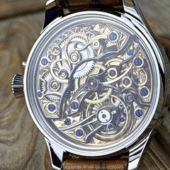 Skeleton Watch Hand Engraved & Vintage Swiss Pocket Watch Movement China, 48mm
