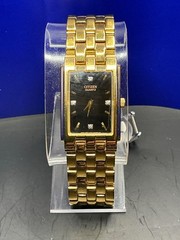 Citizen Men’s Bracelet 1022-K18078CKW Black Dial 4 Diamond Wrist Watch READ DESC