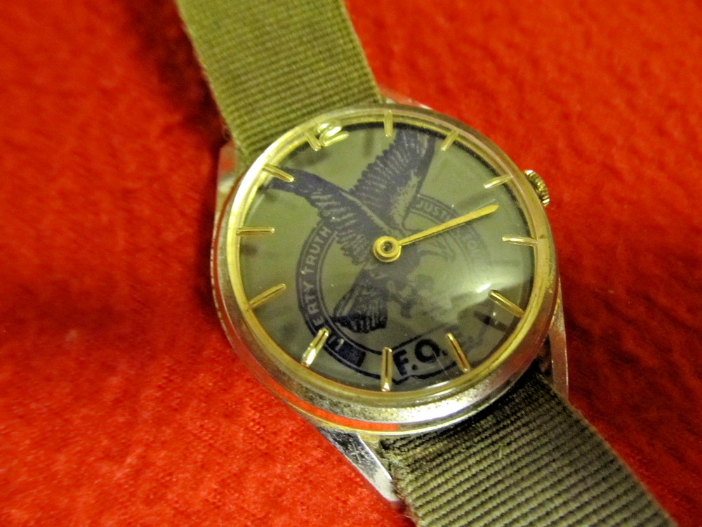 VINTAGE F.O.E. SWISS 1 JEWEL WATCH RUNNING JUSTICE EQUALITY