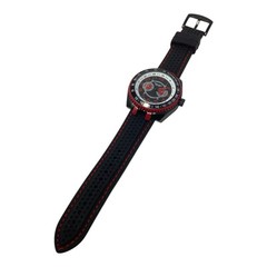 Deporte No. 9683 Tachometer Watch Black Band Red Trim Large Face Needs Battery