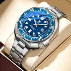 44MM QINGXIYA Tuna Quartz Mens Watch Stainless Steel 30M Waterproof Luminous NEW