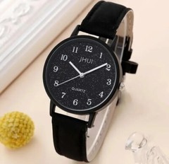 Rhinestone Decor Quartz Watch. Leather Strap, Zinc Alloy Round Dial & ♡ Bracelet
