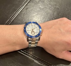Stuhrling Men’s Chronograph White Dial Blue Bezel Two Tone Stainless Steel Watch
