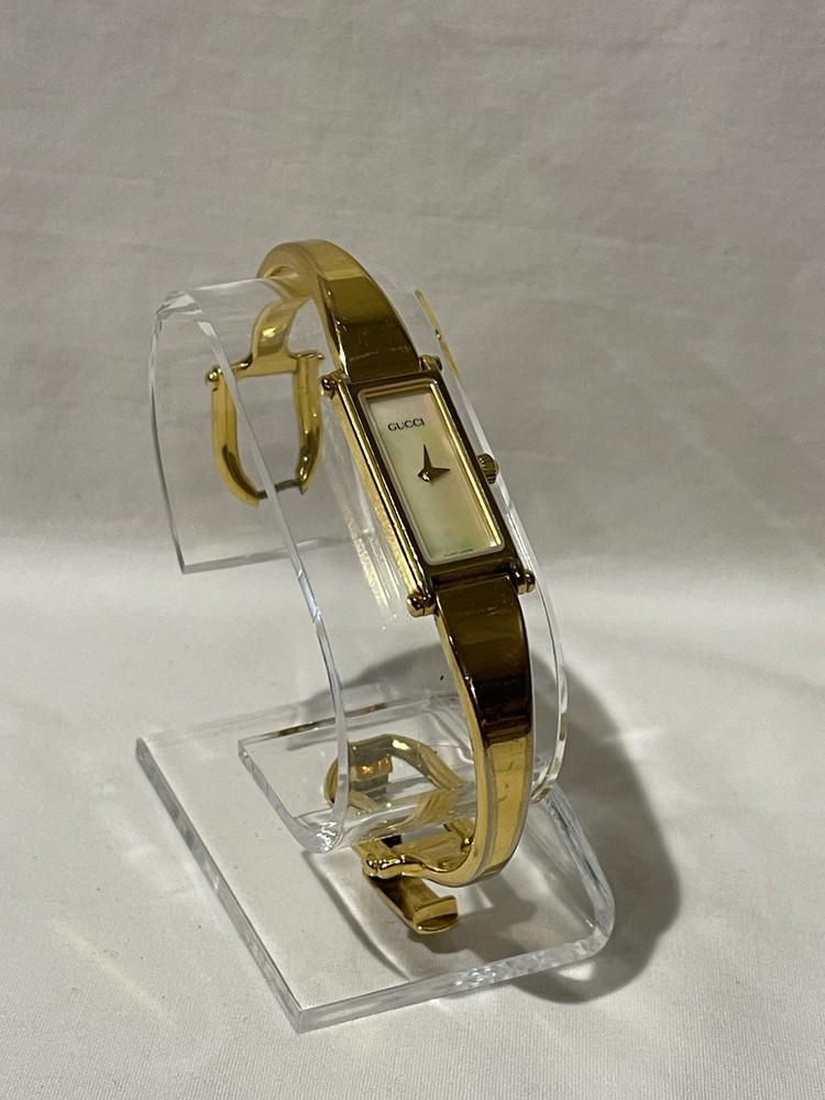 NICE GUCCI 1500L 13mm Gold Dial Rectangle Quartz Women’s Watch Recently Serviced