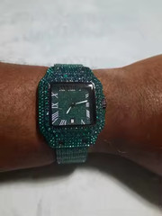 Men’s Iced Out Square Watch Luxury Hip Hop Diamond Roman Dial Quartz Wristwatch