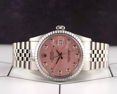 Rolex 36mm Datejust Steel Engine-Turned Pink Dial Watch 16030