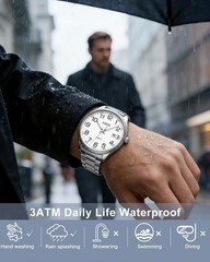 Stylish Silver Analog Watch for Men – Stainless Steel Dress Wrist Watch with Dat