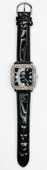 KIRKS FOLLY PINK CRYSTAL SQUARE WATCH w Leather Strap