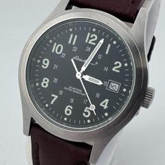VTG Eddie Bauer Military Field Quartz Watch Unisex Silver Leather New Battery