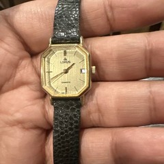 Working Vintage Gold Tone Lorus Ladies Watch Y242-5000 Black Leather Band 20mm