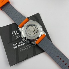 Bulova Marine Star 98A226 Automatic Watch White Dial Orange Rubber Strap 45mm