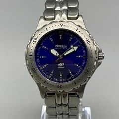 Fossil Mens Watch 35mm Blue Dial Diver AM-3715 Stainless Steel New Battery 6.75″