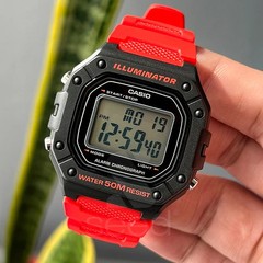 Casio W-218H-4BV Men’s Red Resin Band LED Backlight 50M WR Stopwatch Alarm