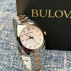 Bulova Surveyor 98P207 Mother of Pearl White Dial Rose Gold Strap Women’s Watch