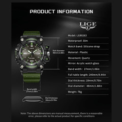 LIGE Men Watch Quartz Date Analog Luminous Waterproof Diver Sport Man Wristwatch