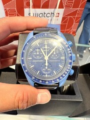 New Swatch Omega Mission Neptune Moonswatch Blue SO33N100 Warranty Card Unworn