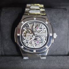 ICETIME Silver Diamond Skeleton Automatic Men’s Metal Wristwatch w/ Box