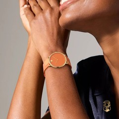 Movado Modern 47 Orange Dial & Orange Leather Strap Gold Swiss Watch 0607871