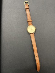 Longines Wittnauer Ladies Watch Quartz Gold Tone Leather Band Round Dial 23.5mm