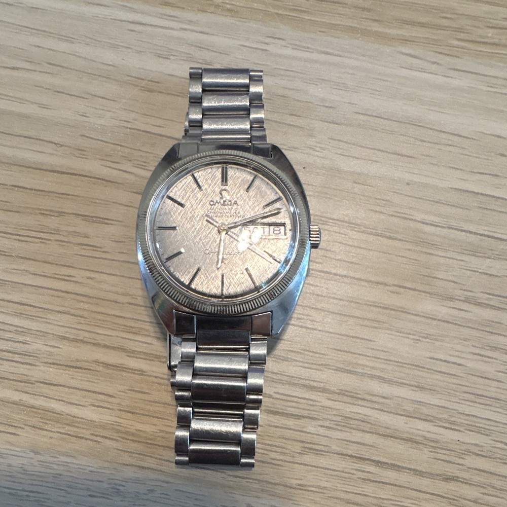 OMEGA C Constellation Chronometer Auto Day-Date Linen Dial SS 14KT Bezel