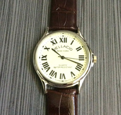 Vellacio Men’s Watch Round Beige Dial Roman Numeral Hours Brown Leather Band New