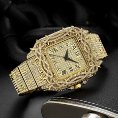 Men’s Hip Hop Style Luxury Square Watch Jesus Thorn Crown Simulated Diamond Iced