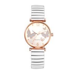 Women Elegant Butterfly Dial Stainless Steel Elastic Band Wrist Watch for Daily