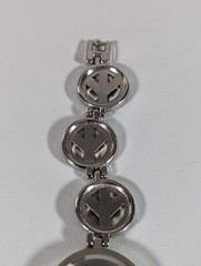 Kessaris Silver Tone Dial Round Case Peace Sign Link Bracelet Band Watch 7.5 In.