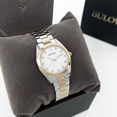 Bulova Surveyor Diamonds Gold Bracelet White Dial Women 98P207 Quartz Watch 31mm