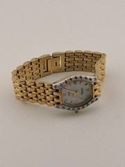 DMQ Swiss Quartz Gold Tone Women’s Watch Crystal Accent Stainless Back