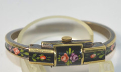 LAZARUS”FOND ACIER INOXYDABLE” Swiss Enamel Bracelet Womens watch RARE”