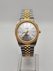Vintage 1996 Gruen PRESIDENTIAL 3 Hand Men Quartz Watch Fluted Jubilee Twotone🔥