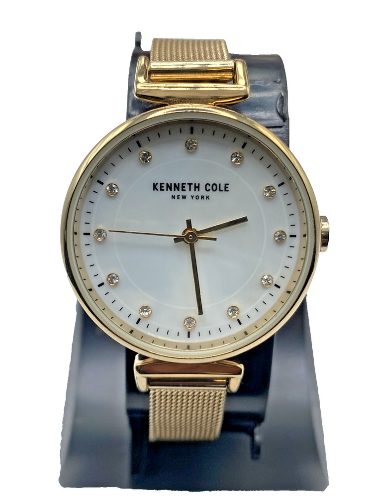 Kenneth Cole New York 30mm M of Pearl dial Gold Tone ladies Watch 10mm mesh Band