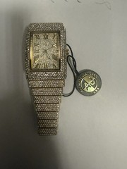 Men Full Iced Band Luxury Bling Silver Finish Simulated Diamond Bracelet Watch