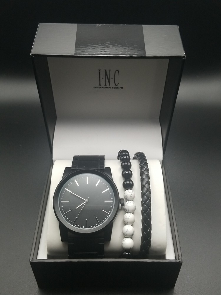 INC International Concepts Men’s Black-Tone Bracelet Watch 45mm 3-Pc NIB – JLY02