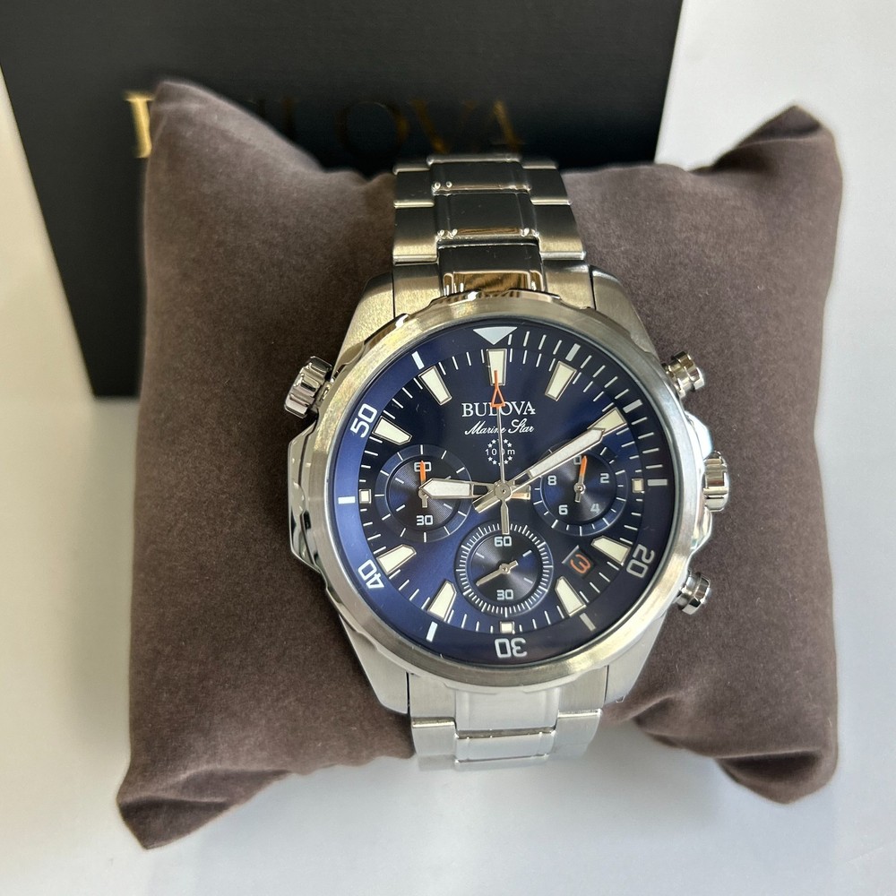 Bulova Marine Star 96B256 Blue Dial Men’s Chronograph Quartz Watch New/Box 43mm