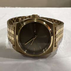 Nixon Time Teller Quartz Watch Black Dial Gold Tone Stainless Bracelet 37mm