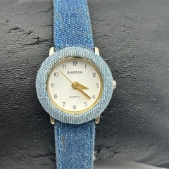 Shiffon Blue Denim Fabric Band and Case Cover Women’s Quartz Watch New Battery