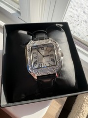 Jewelry Essentials Men’s Square Watch Leather Band Simulated Diamonds