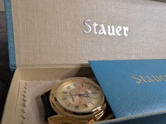Stauer Metropolitan #17961 Japan Movt Genuine Black Leather NIB Blue Hands