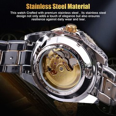 Luxury Men’s Stainless Steel Automatic Mechanical Wrist Watch Gold Tone Skeleton