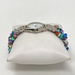 Women’s Gemstone Watch Silver Tone Amethyst Jasper Southwest New Battery 7.25″