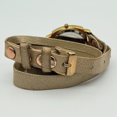 Ladies LA MER Collections Double Wrap Brown/Beige Leather, Gold Tone Watch, Runs