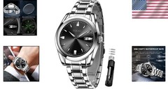 Sophisticated Men’s Dress Watch in Stainless Steel – Big Face, Luminous Features