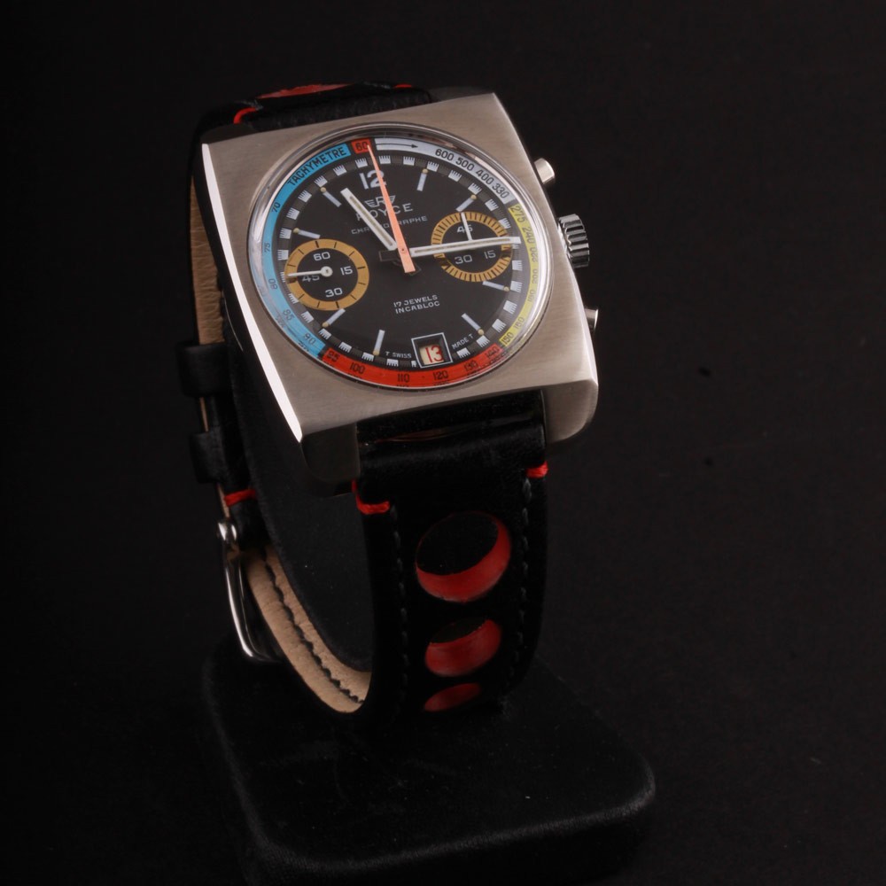 Royce Rainbow Watch with Chronograph / Date. 1970s. Stainless Steel. RARE!