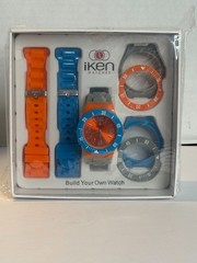 Iken Interchangeable Watch Over 80 Combinations NIB Blue/Orange/Grey
