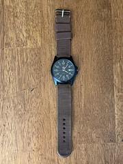 SOKI Military Style Quartz Watch Day Date Black PVD Runs Great Lume NATO Strap