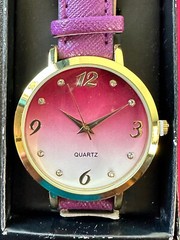Avon Quartz Wristwatch Ombre Round Face Purple Pin Buckle Clasp Band Women’s